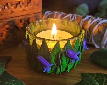 Bougeoir d'autel, décoration d'autel de Beltane, bougeoir Bluebell, cadeau de mariage de sorcière païenne wicca Beltane