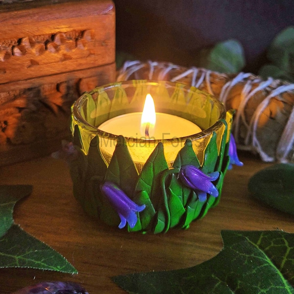 Altar Candle Holder, Beltane Altar Decoration, Bluebell Candle Holder, Pagan Witch Wiccan Beltane Handfasting Gift