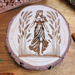 Demeter Altar Tile, Demeter Altar Decoration, Goddess of the Harvest Wood Slice Decoration for Wiccan Witch