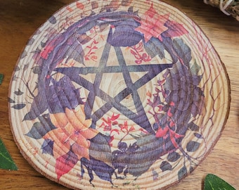 Floral Pentacle Pentagram Altar Tile Decoration for Pagan Wiccan Witch Druid Devotional Space