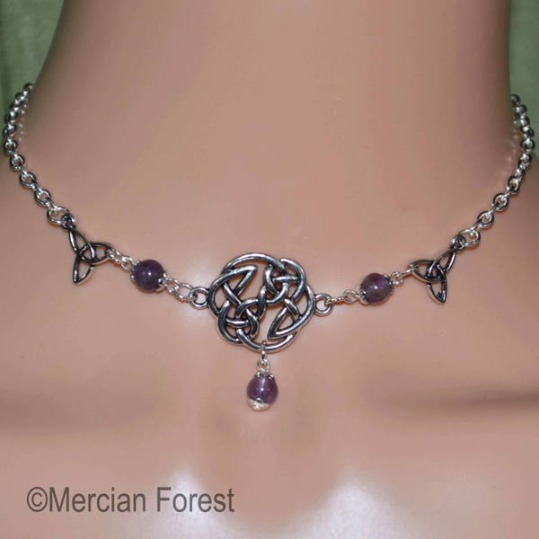 Celtic Knot Triquetra Choker, Pagan Necklace, Celtic Necklace - Choice of Gemstone