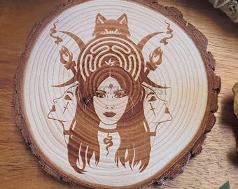 Hecate Altar Tile, Hekate Altar Decoration, Wood Slice Decoration for Wiccan Witch Hekatean Altar