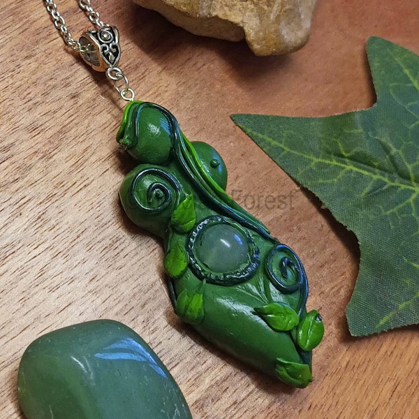 Gaia Pendant, Earth Mother Goddess Necklace, Clay Sculpted Goddess, Pagan Jewellery for Pagan, Wiccan, Witch or Druid