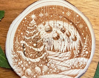 Yule Tree Decoration, Christmas Tree Decoration, Winter Solstice Tree Decoration made using a natural wood slice