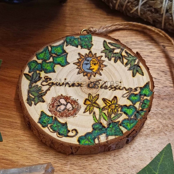 Spring Equinox Wall Hanging, Ostara Wiccan Decoration Druidry Pagan Pyrography