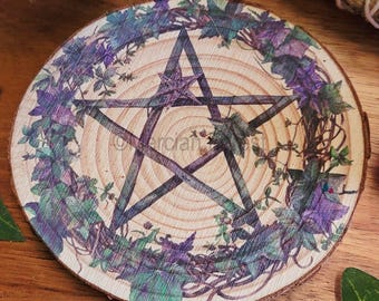 Floral Pentacle Pentagram Altar Tile Decoration for Pagan Wiccan Witch Druid Devotional Space