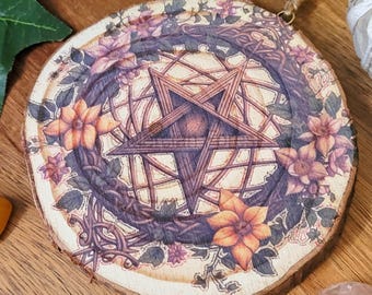Floral Pentacle Pentagram Altar Hanging Wall Decoration for Pagan Wiccan Witch Druid Devotional Space