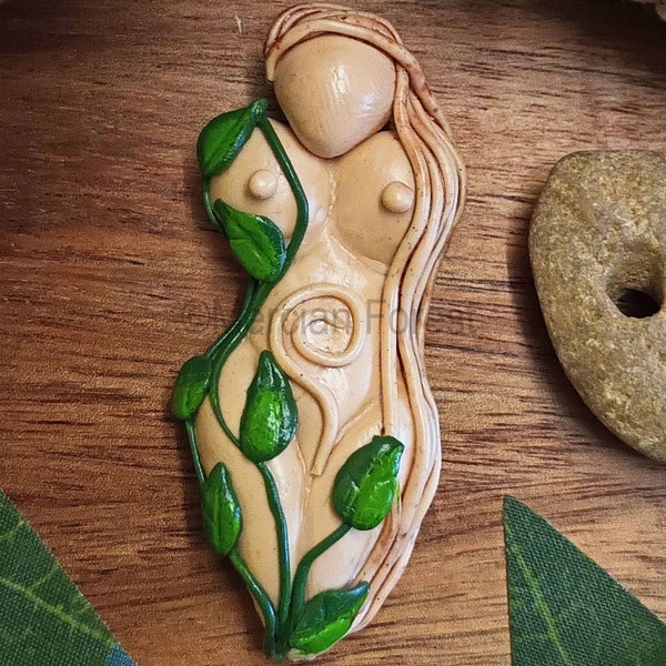 Gaia Pendant, Earth Mother Goddess Necklace, Clay Sculpted Goddess, Pagan Jewellery for Pagan, Wiccan, Witch or Druid