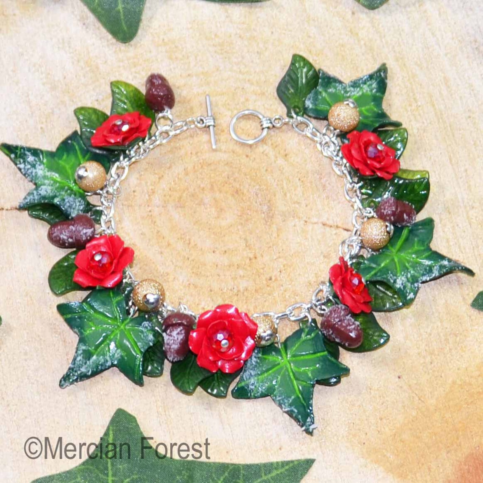Red Roses Wreath Bracelet Festive Bracelet Christmas Etsy.de