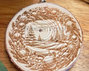 Yule Tree Decoration, Christmas Tree Decoration, Winter Solstice Tree Decoration made using a natural wood slice