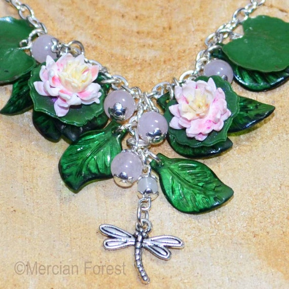 Lily Pond Bracelet Dragonfly Handmade Clay Water Lilies Pagan Jewellery