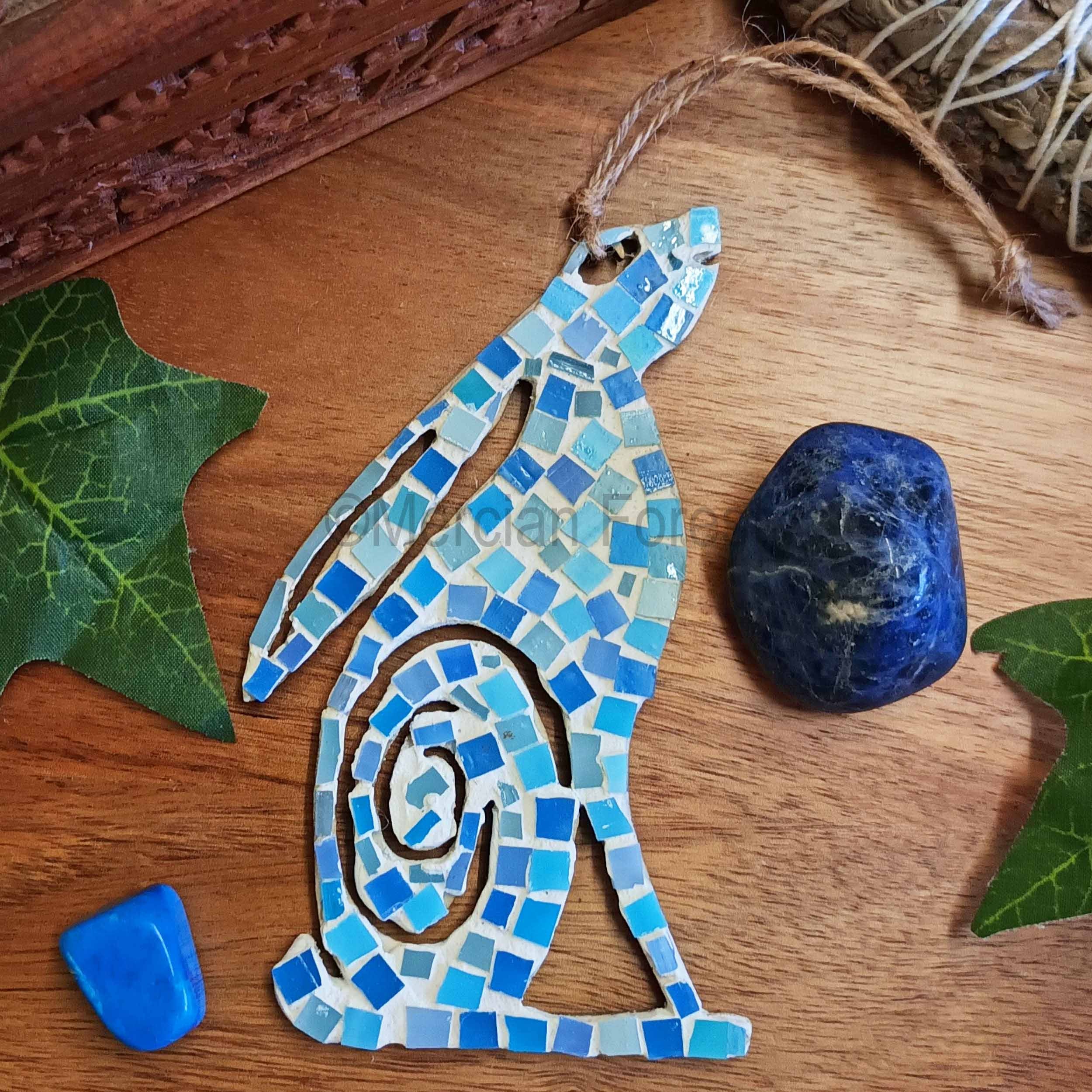 Moon Gazing Spiral Hare Mosaic Wall Hanging, Handmade Pagan Decoration ...