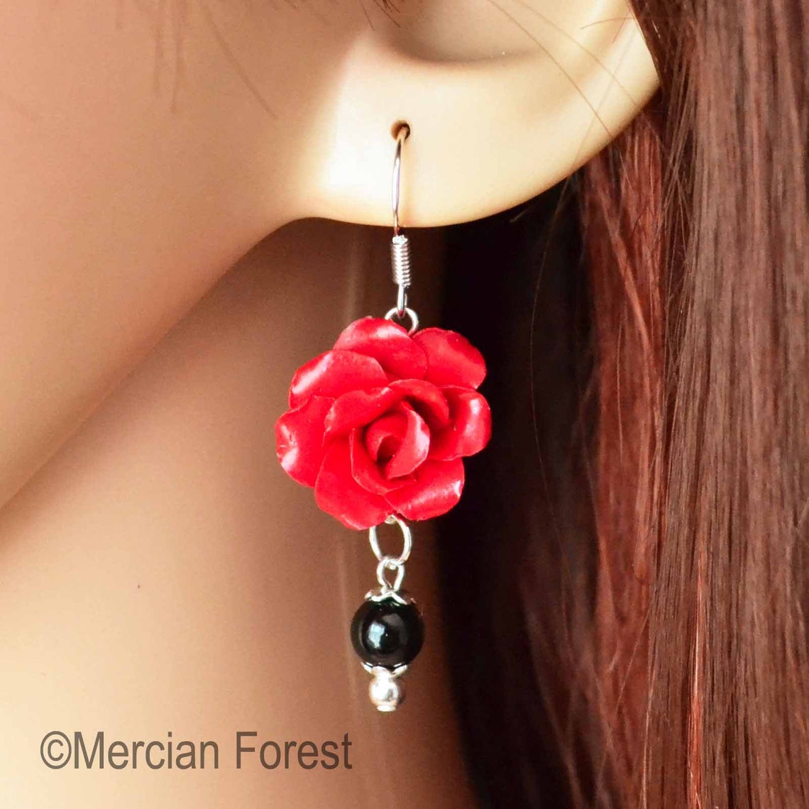 Red Rose Earrings Rose Earrings Handmade Jewellery Etsy