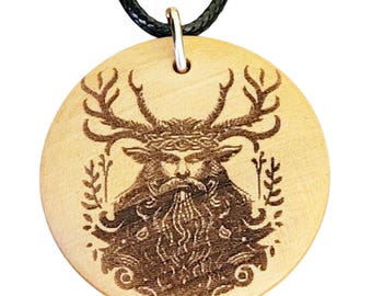 Cernunnos Pendant Necklace on Black Cord, Horned God Necklace, Pagan Jewellery for Wiccan, Witch or Druid