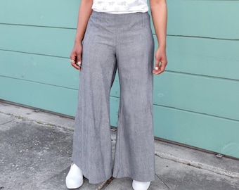 Chambray Classic Denim Like Cotton Boho Harlem Palazzo Pants- Fair Trade- Great Festival Clothing or Yoga Pants