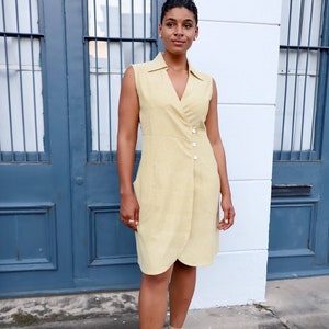 Yellow Cotton Button Up Wrap Dress with Pockets- Fair Trade, Sustainable Fashion, Gift for Her