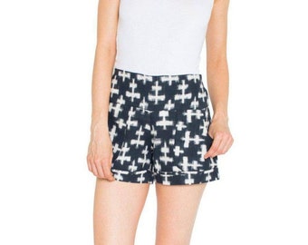 Black and White Geometric Print Cotton High Waisted Shorts- Fair Trade & Ethical Fashion, Great Gift for Her