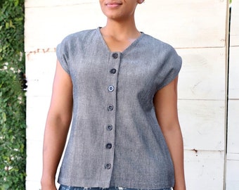 Gray Cotton Button Down Shirt - Fair Trade - Button Up Top