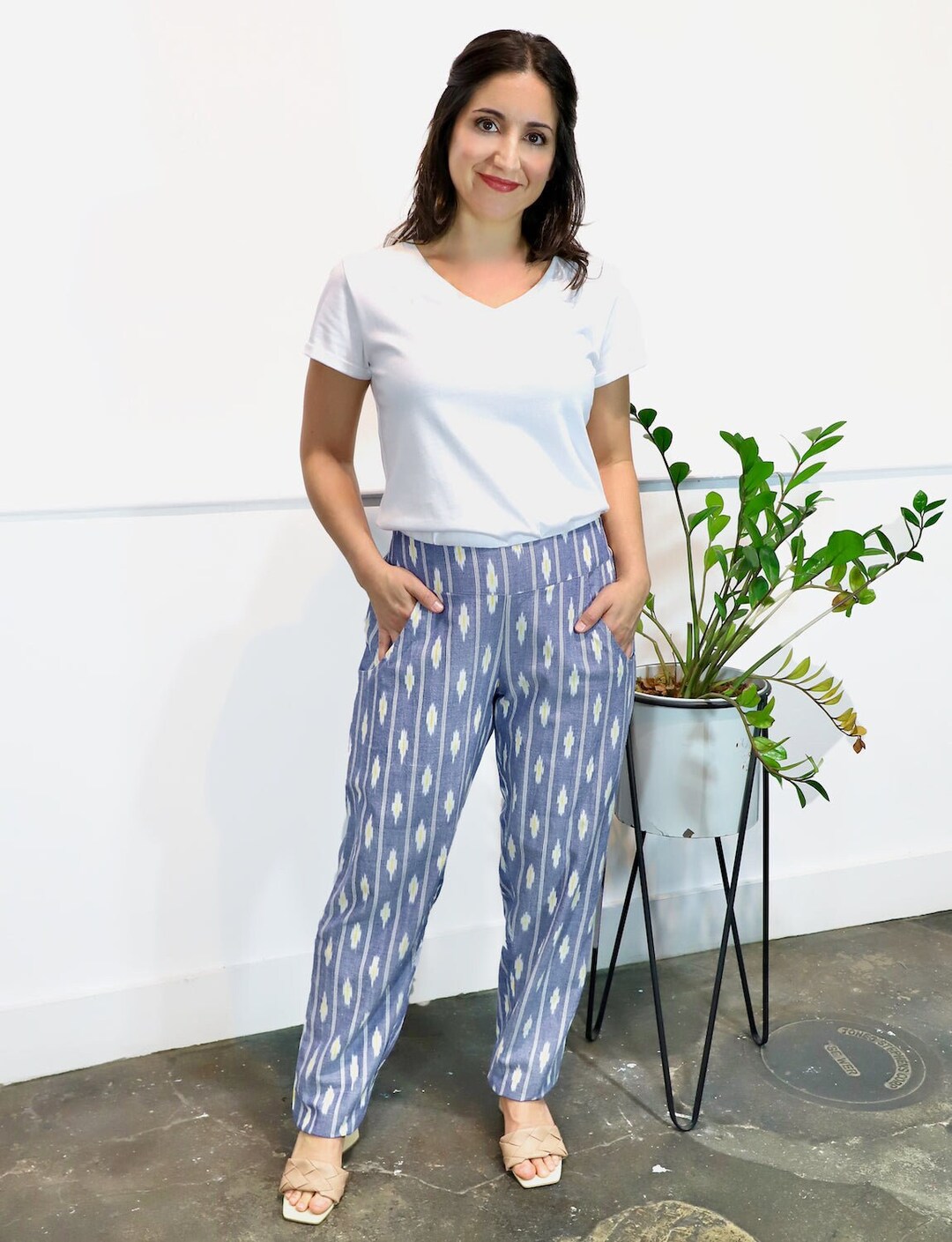 Rhona Trouser - Blue Ikat