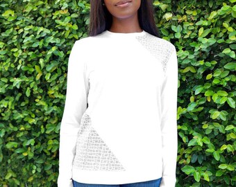 White Geometric Print Organic Cotton Pullover Top - Fair Trade - Handmade