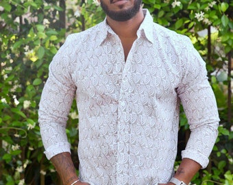 Men's Geometric Print Organic Cotton Long Sleeve Shirt - Fair Trade