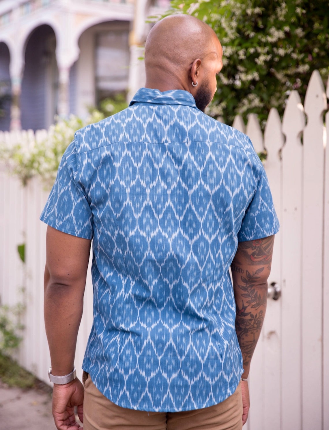 Men's Cobalt Blue Short Sleeve Button Down Cotton Shirt | Etsy
