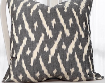 Charcoal Black and White Geometric Print Cotton Throw Pillow Cover - Perfect Housewarming Gift - Fair Trade- Accent Throw Pillow Cover