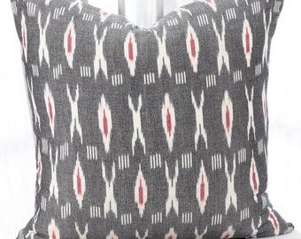 XO Grey and Red Geometric Print Cotton Throw Pillow Cover - Perfect Housewarming Gift - Fair Trade- Accent Throw Pillow Cover