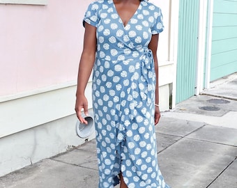 Organic Cotton Wrap Dress: Blue Bird Print Summer Dress - Etsy Organic Cotton Wrap Dress: Blue Bird Print Summer Dress - Etsy