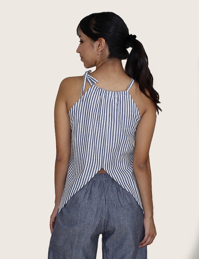 Fair Trade /& Handmade Blue and White Pinstripe Fair Trade Cotton Tank Top with Open Back
