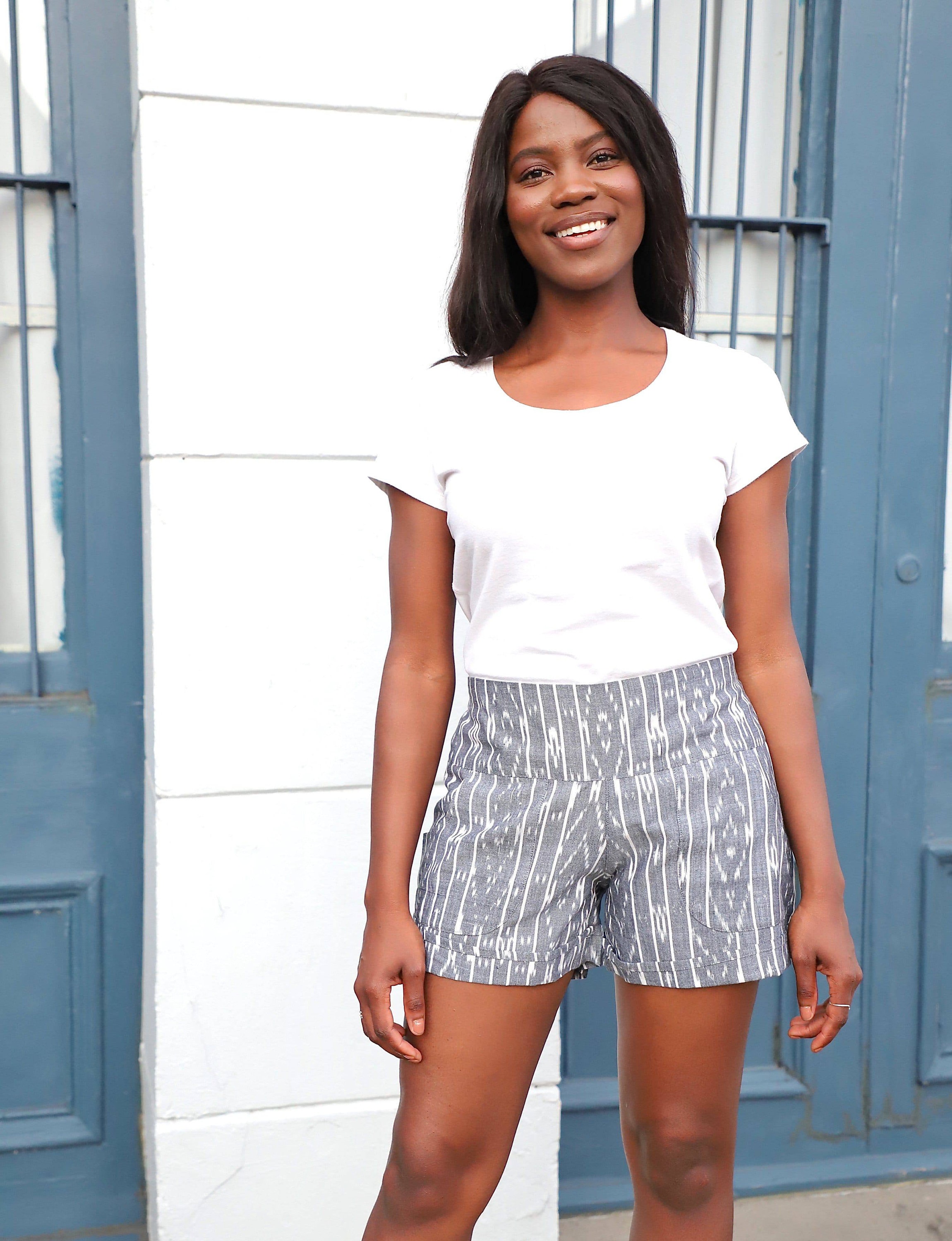 Grey Cotton Ikat Shorts: Fair Trade Handwoven Fabric