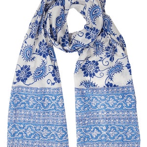 Handgemachte Blue Floral Schal aus Baumwolle, Fair Trade Block Print