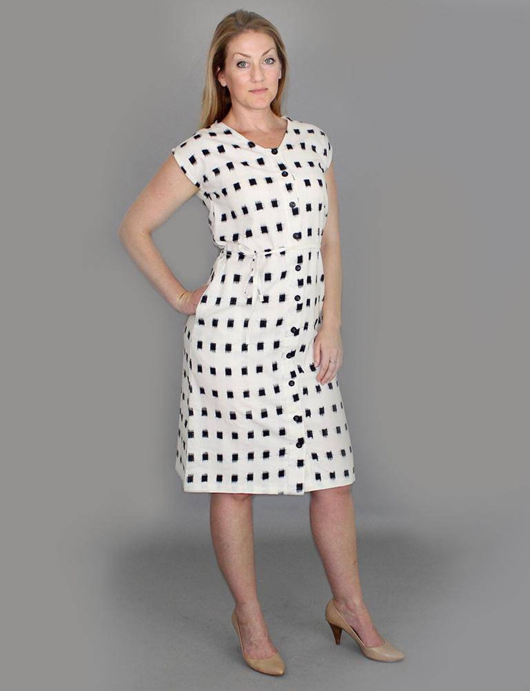 Black and White Geometric Button up Midi Dress: Fair Trade & - Etsy