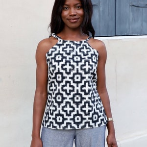 Black and White Geometric Fair Trade Cotton Tank Top with Open Back: Fair Trade, Gift for Her image 2