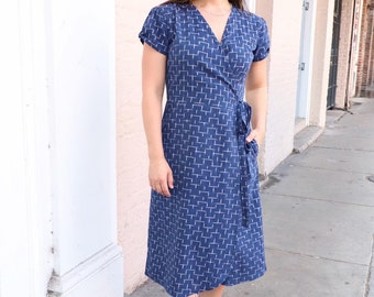 Blue & White Cotton Wrap Dress, Ikat Dress, Fair Trade, Handmade, Perfect Gift for Her, Passion Lilie