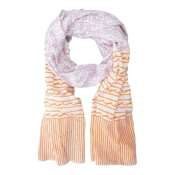 Pink & Orange Paisley and Striped Handmade Cotton Scarf: - Etsy