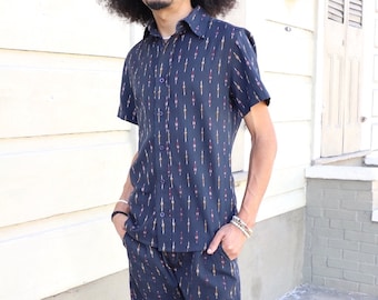 Men's Handwoven Ikat Organic Cotton Short Sleeve Shirt