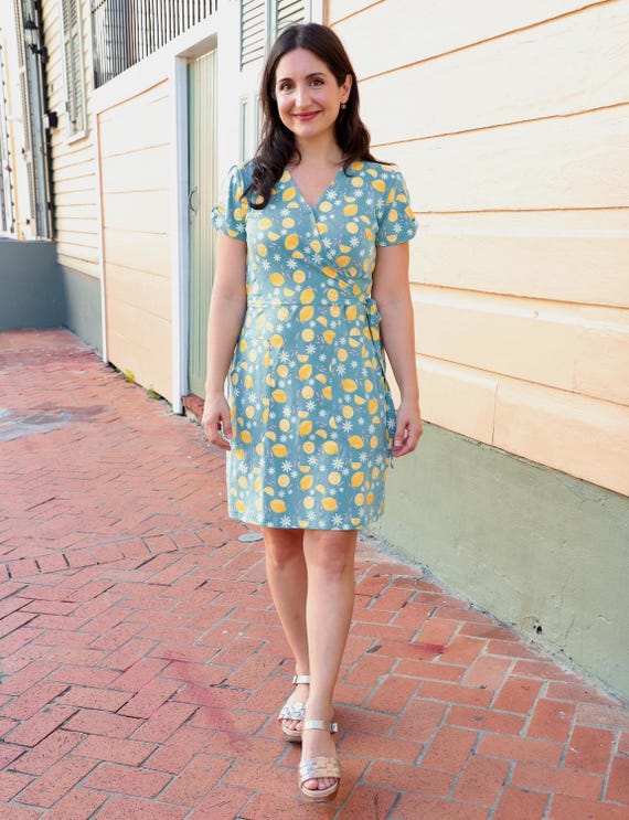 Zesty Lemon Organic Wrap Dress Small Zesty Lemon Organic Wrap Dress Small