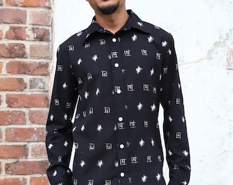 Black and White Men's Long Sleeve Button Down Cotton Shirt- Fair Trade