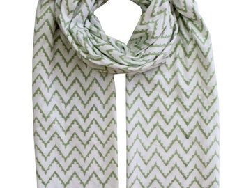 Mint Green Chevron Organic Jersey Cotton Handmade Scarf: Perfect Gift for Her