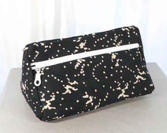 Black and White Dotted or Floral Print Cotton Toiletry Bag, Cosmetic Bag, Travel Bag- Fair Trade - Gift for Her or Gift for Him