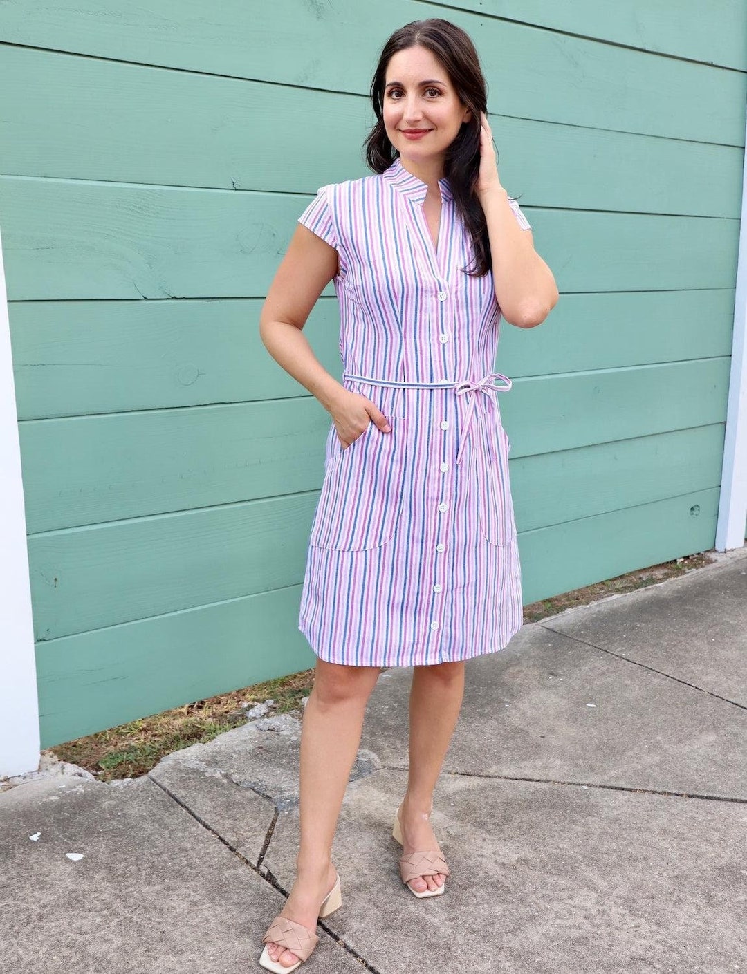 womens wedding guest dress Sleeveless Embroidered A-Line Midi 18012024promo Marc O' Polo Mini-Checked Colour:Pearl Pink