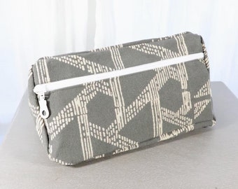 Grey Floral or Geometric Toiletry Bag Fair Trade & Organic Cotton Cosmetic Bag, Travel Bag- Gift for Her or Gift for Him, Care Package