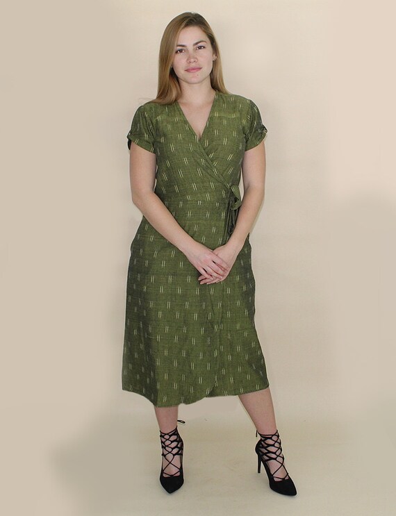 olive green midi dress with sleeves