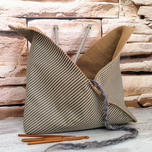 Japanese Style Origami Basket BENTO PROJECT BAG Wool Yarn Holder Handmade Gift