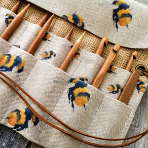 Bee Bumblebee CROCHET or DPN HOLDER Knitting Needle Case Roll