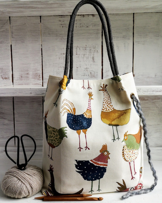 Chicken TOTE PROJECT BAG 9 Pockets Knitting Crochet Craft Handmade Gift Etsy