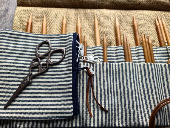 CROCHET DPN HOLDER Knitting Needle Case Roll With Zip Pockets