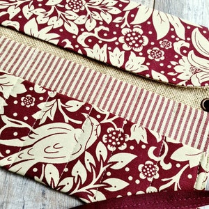 GIARDINO VINTAGE GIAPPONESE Rosso Francese Strisce Lino Uccello Dritto Maglia Uncinetto Uncinetto Ago Rotolo Dpn Portaoggetti Custodia Lusso Juta