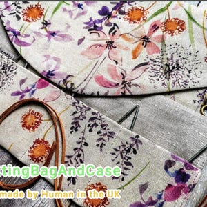 Organizzatore per ferri circolari in lino: custodia in tessuto Floral Meadow
